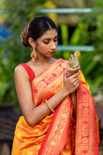 Amber Yellow Designer Banarasi Saree