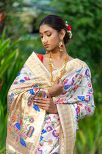 Pearl White Paithani Saree