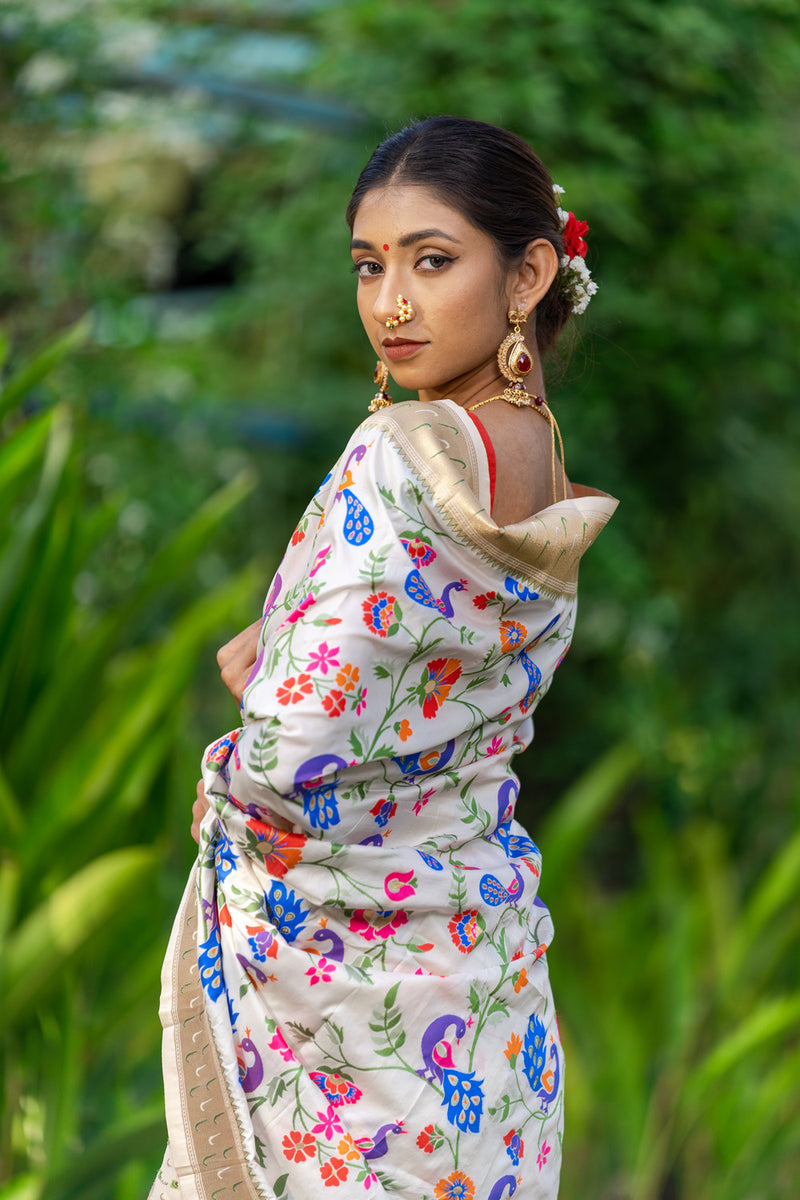 Pearl White Paithani Saree