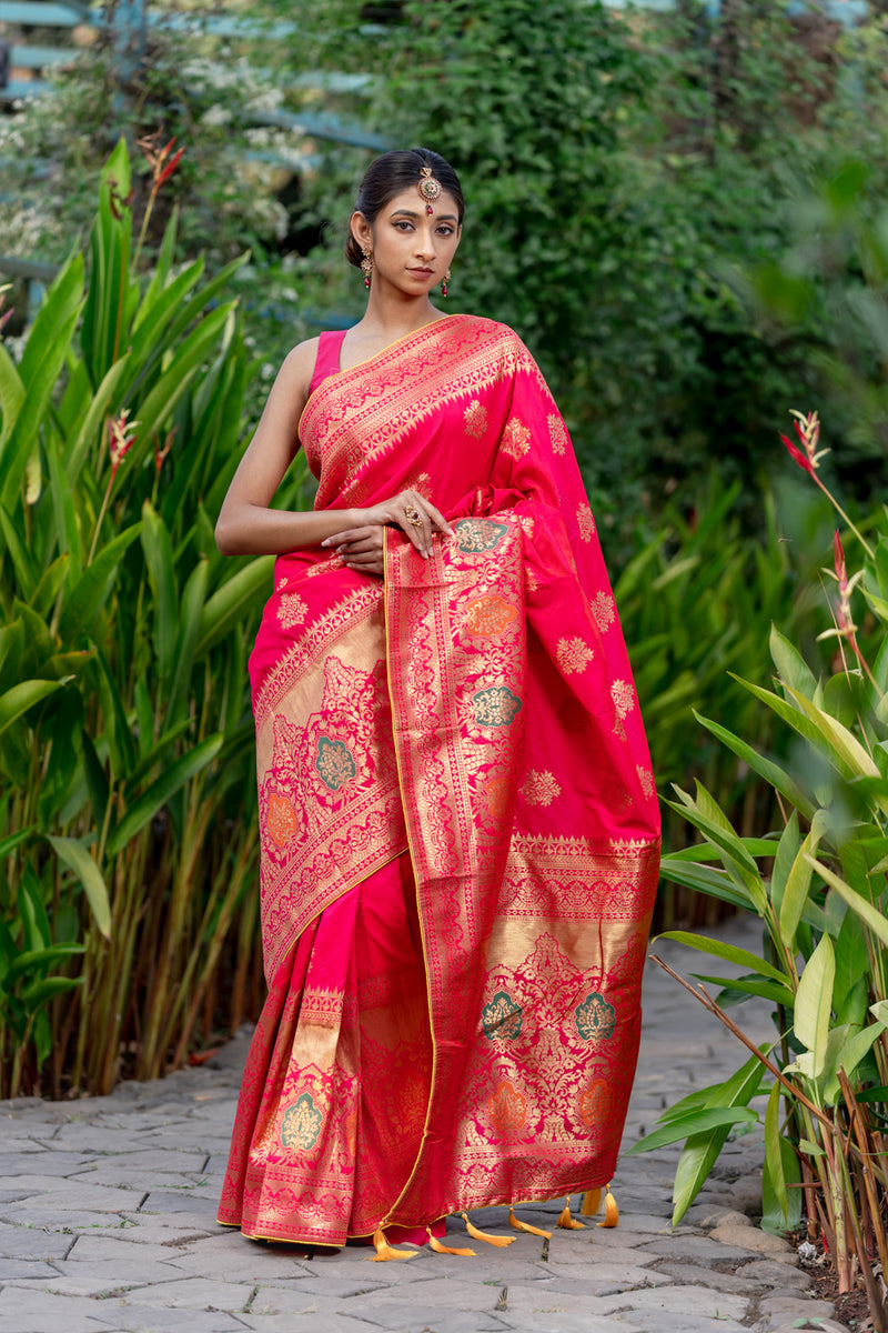 Signal Red Designer Banarasi Saree