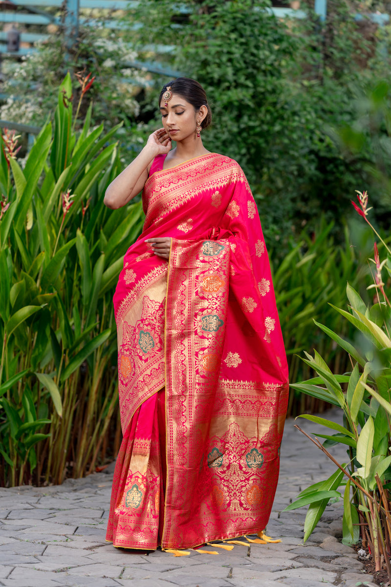 Signal Red Designer Banarasi Saree