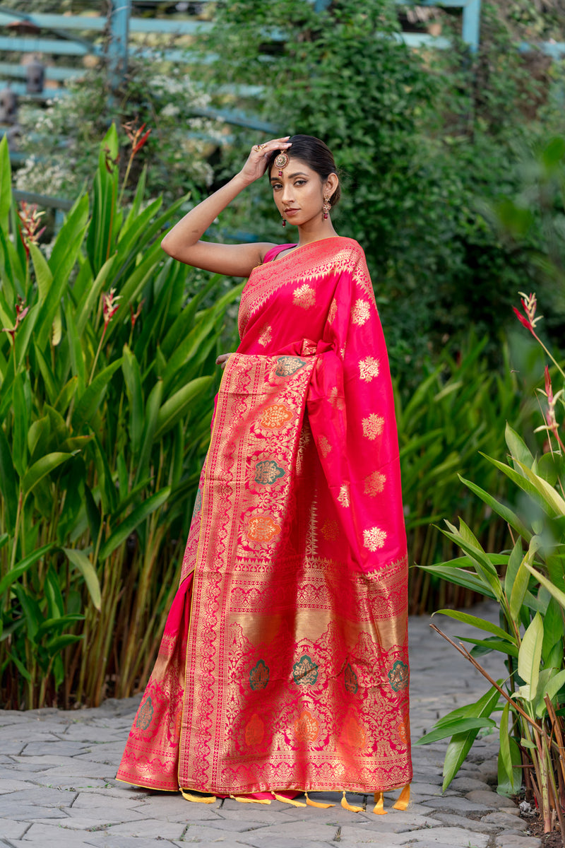 Signal Red Designer Banarasi Saree