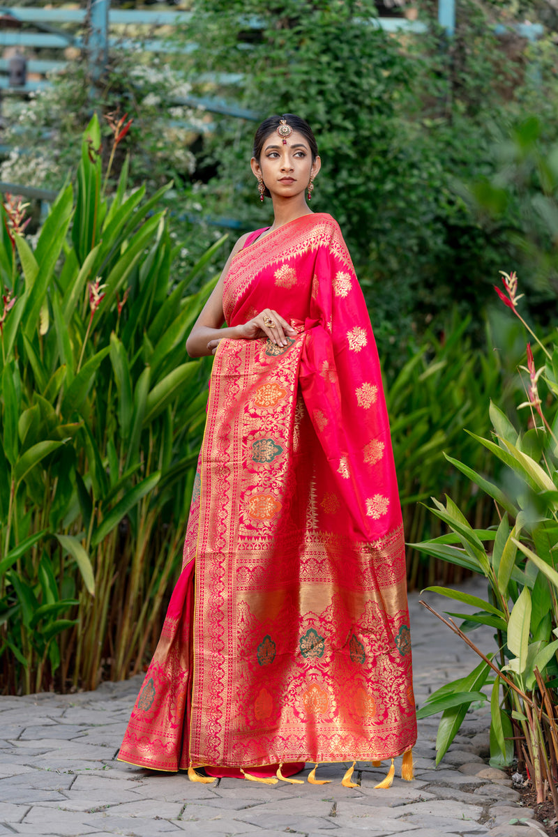 Signal Red Designer Banarasi Saree
