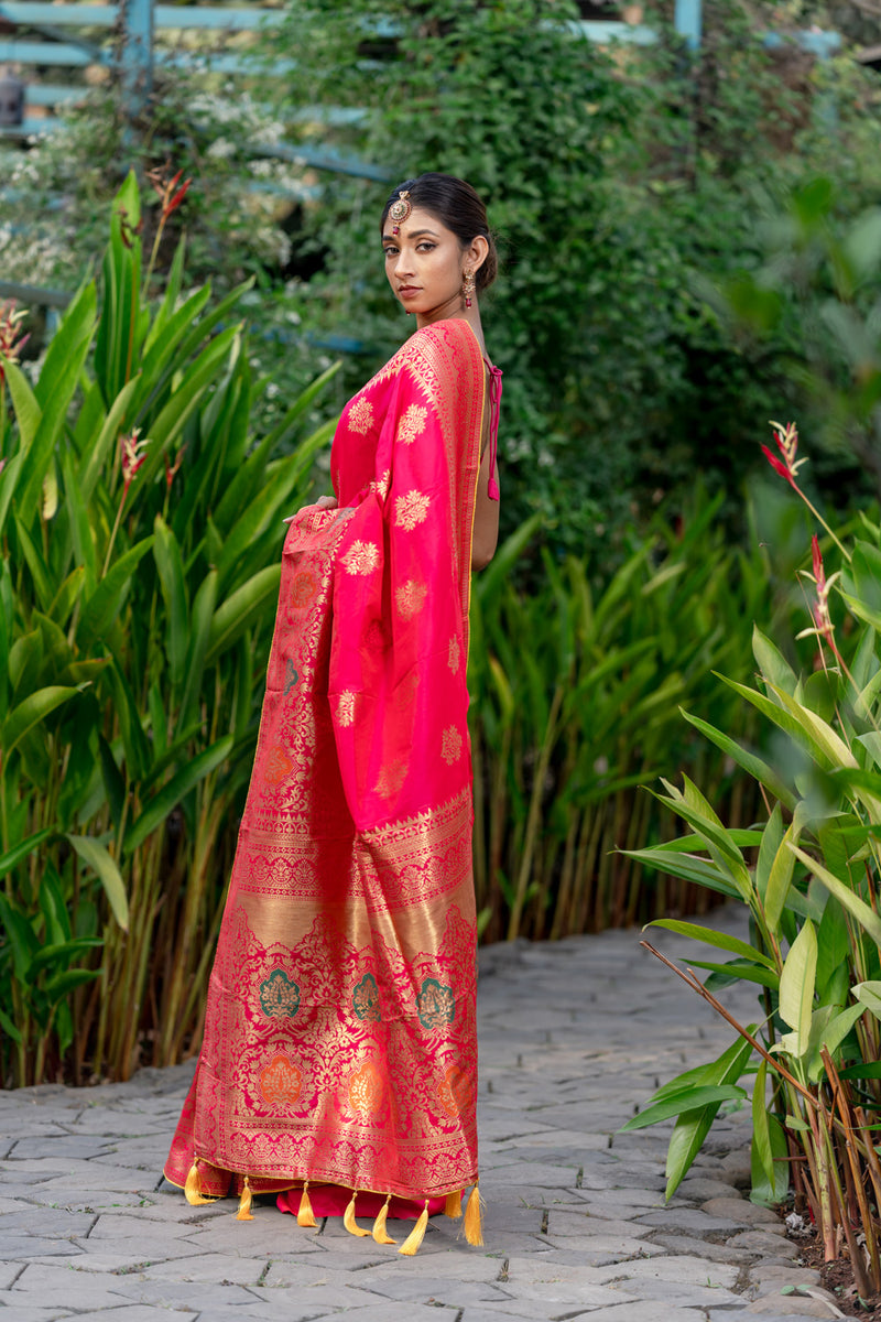 Signal Red Designer Banarasi Saree