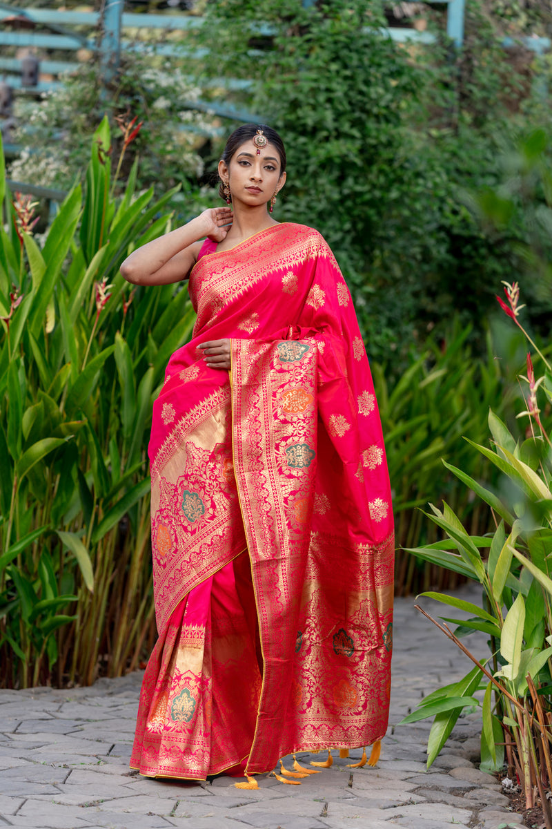 Signal Red Designer Banarasi Saree