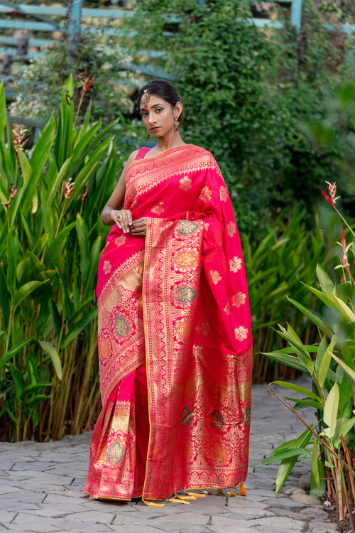 Signal Red Designer Banarasi Saree