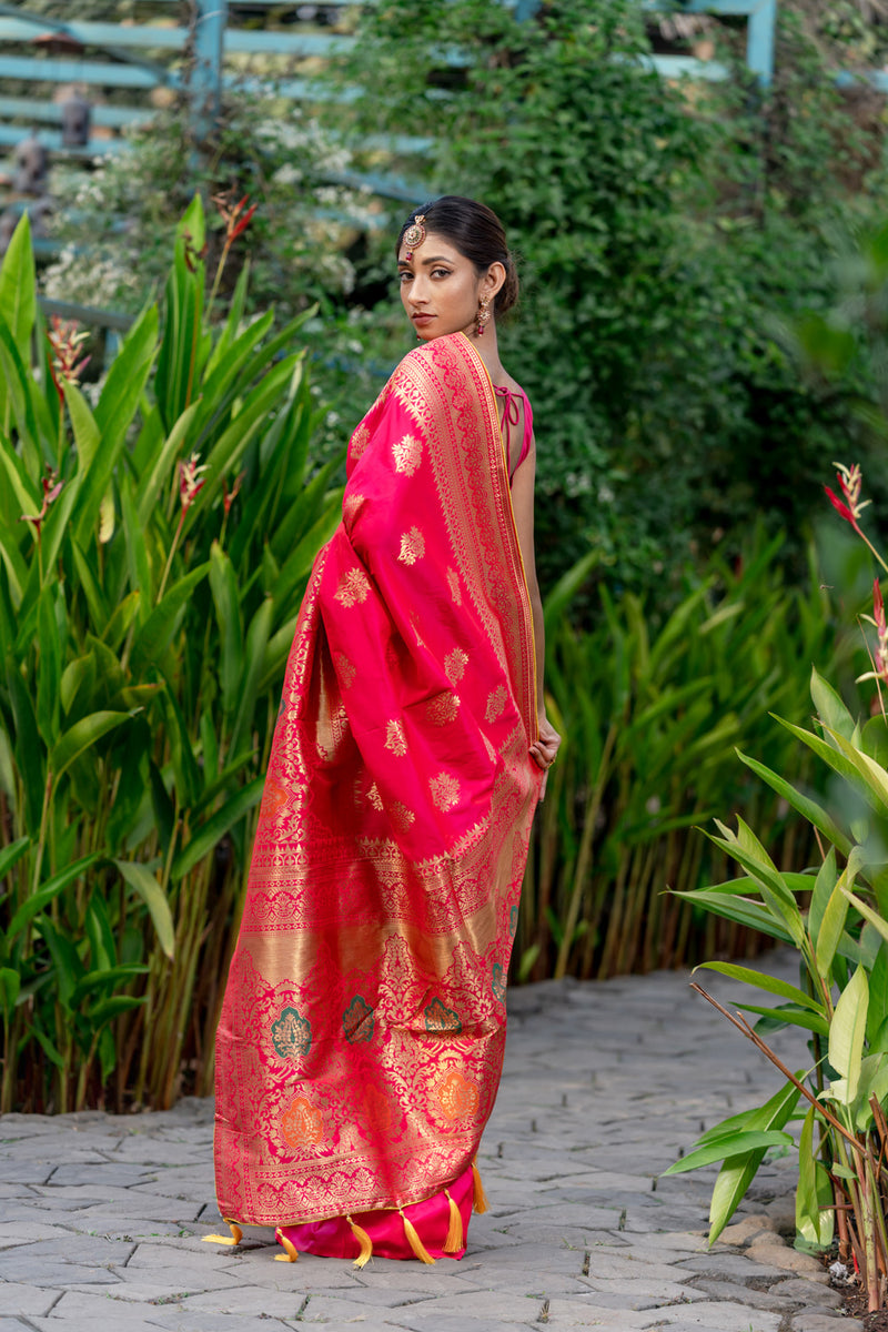 Signal Red Designer Banarasi Saree