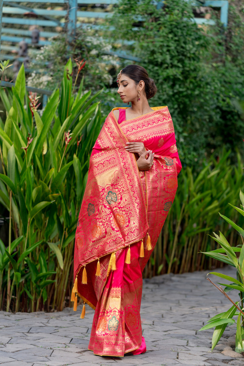 Signal Red Designer Banarasi Saree