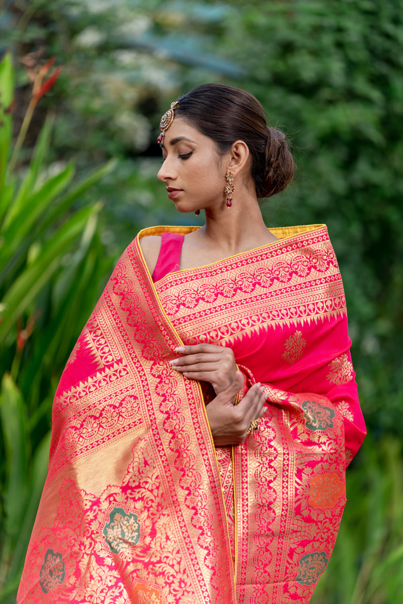 Signal Red Designer Banarasi Saree