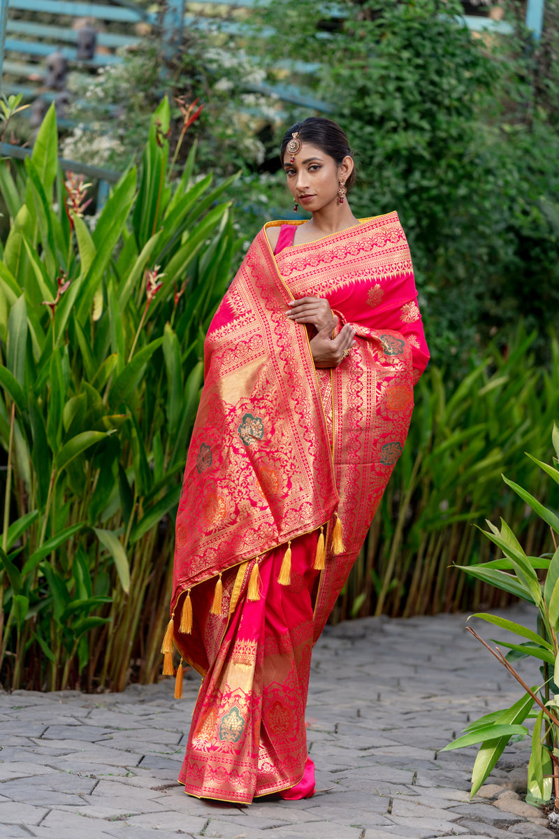 Signal Red Designer Banarasi Saree