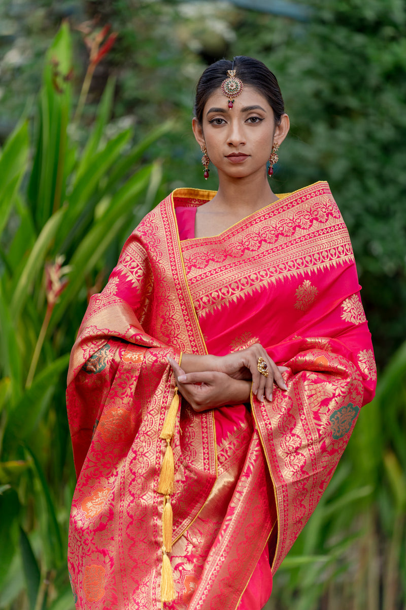 Signal Red Designer Banarasi Saree