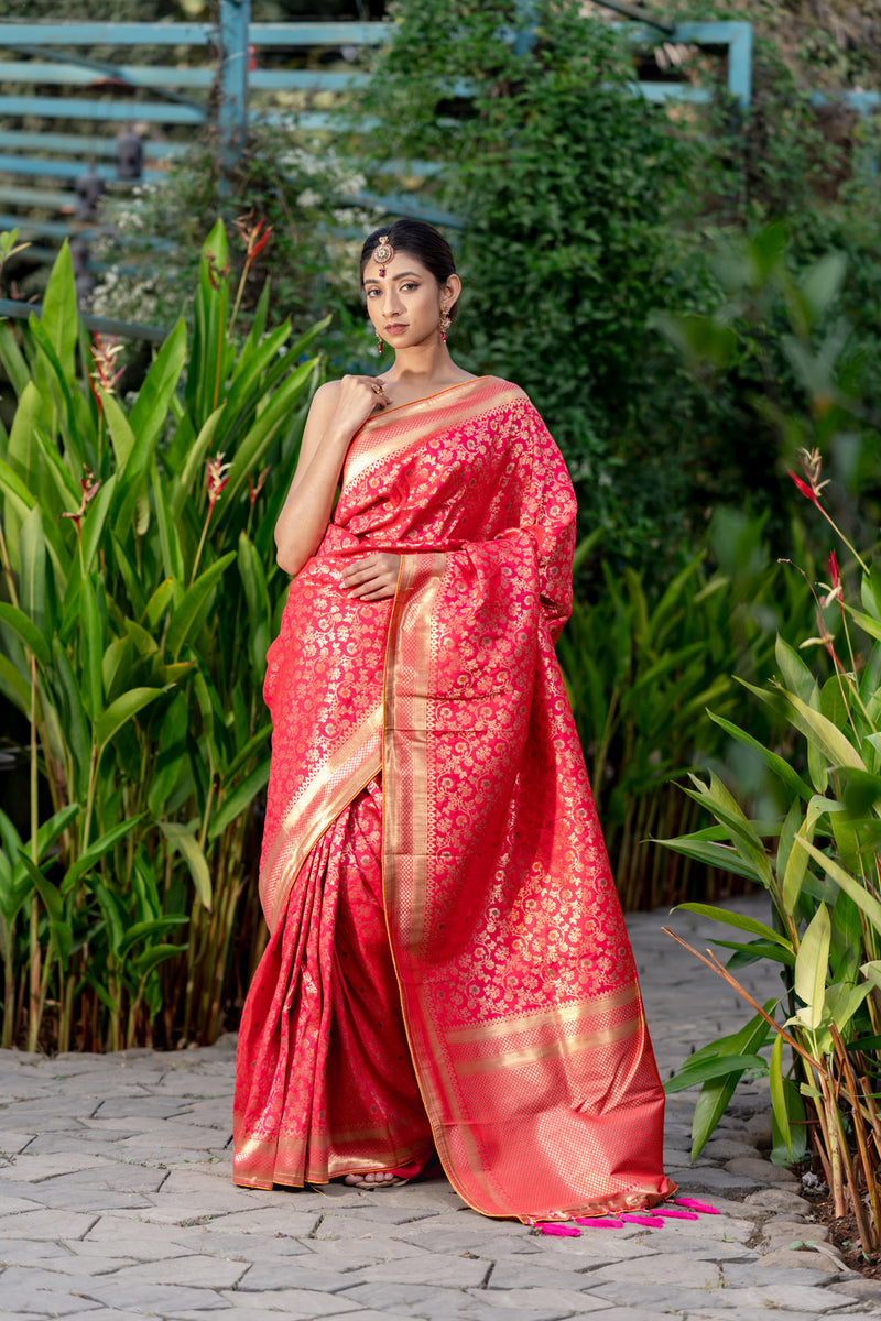 Crimson Pink Designer Banarasi Saree
