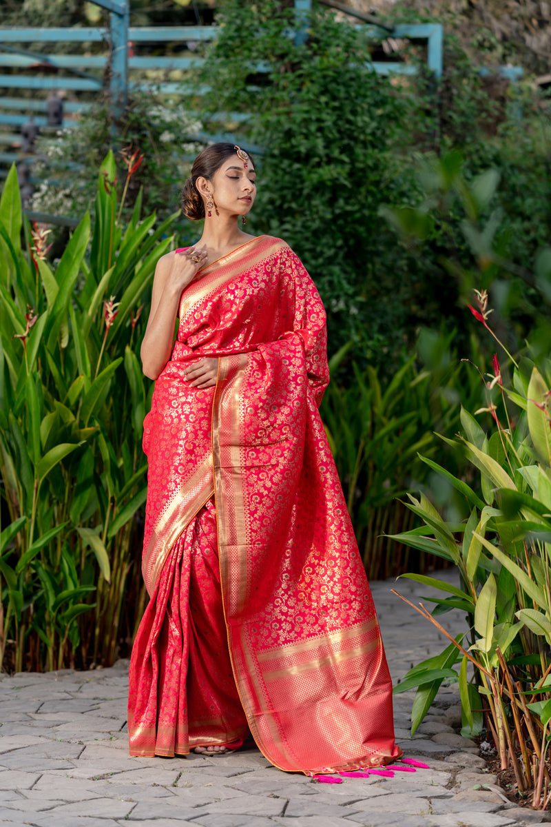 Crimson Pink Designer Banarasi Saree