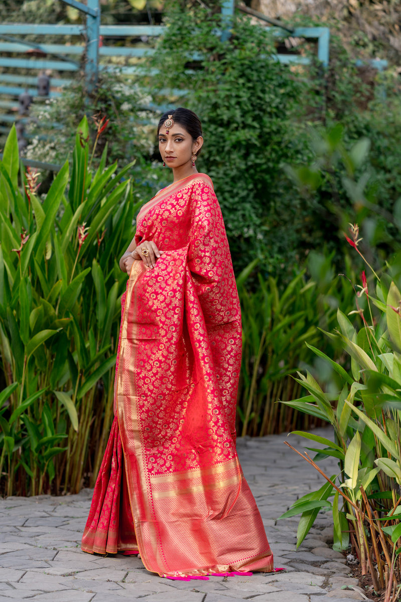Crimson Pink Designer Banarasi Saree