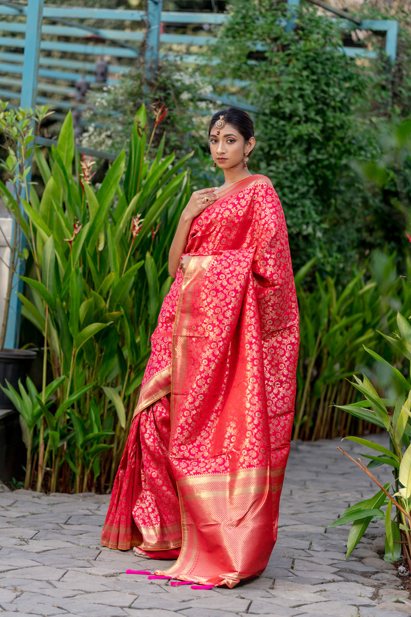 Crimson Pink Designer Banarasi Saree