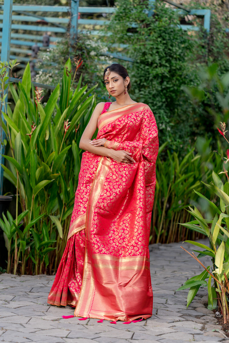 Crimson Pink Designer Banarasi Saree