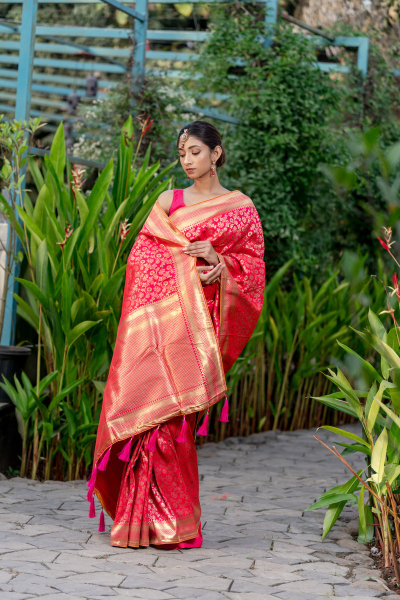 Crimson Pink Designer Banarasi Saree
