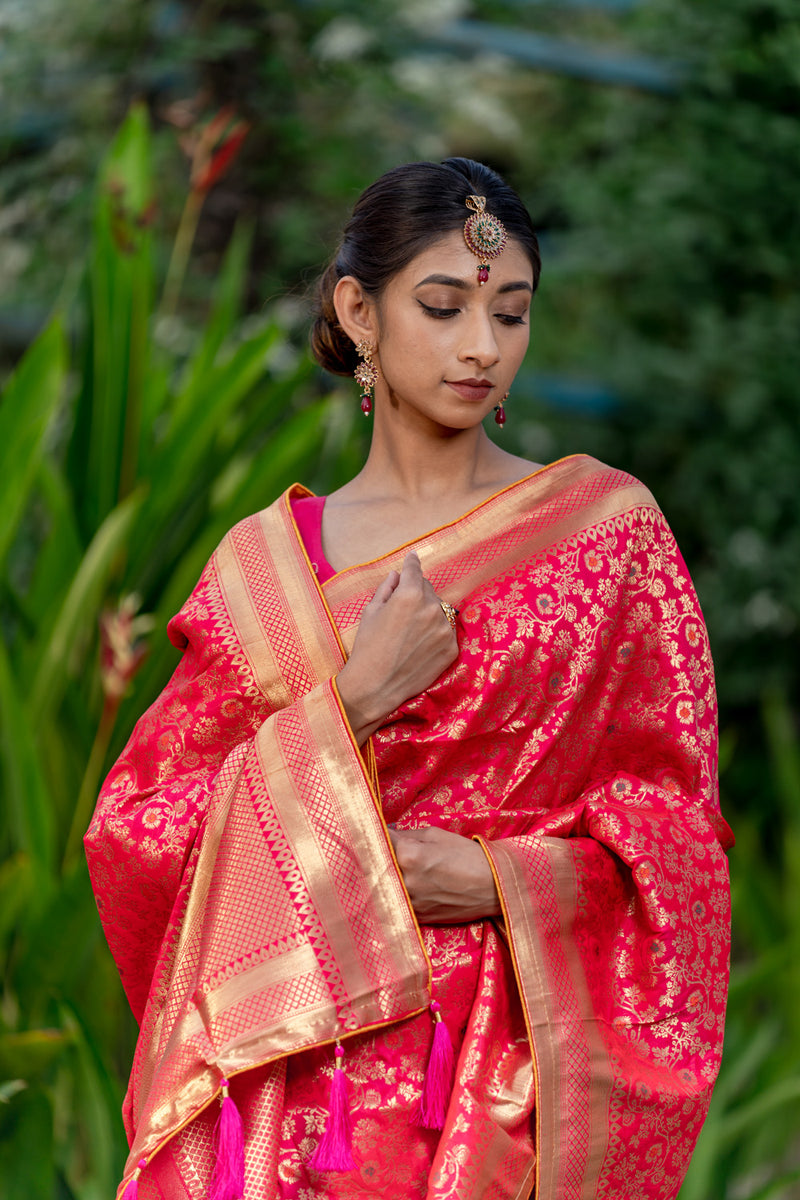 Crimson Pink Designer Banarasi Saree