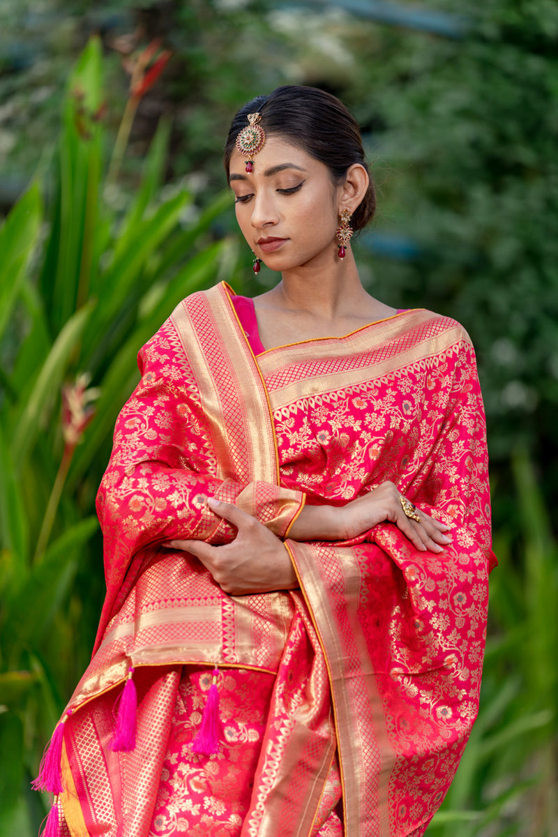 Crimson Pink Designer Banarasi Saree