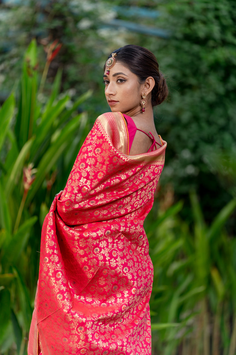Crimson Pink Designer Banarasi Saree