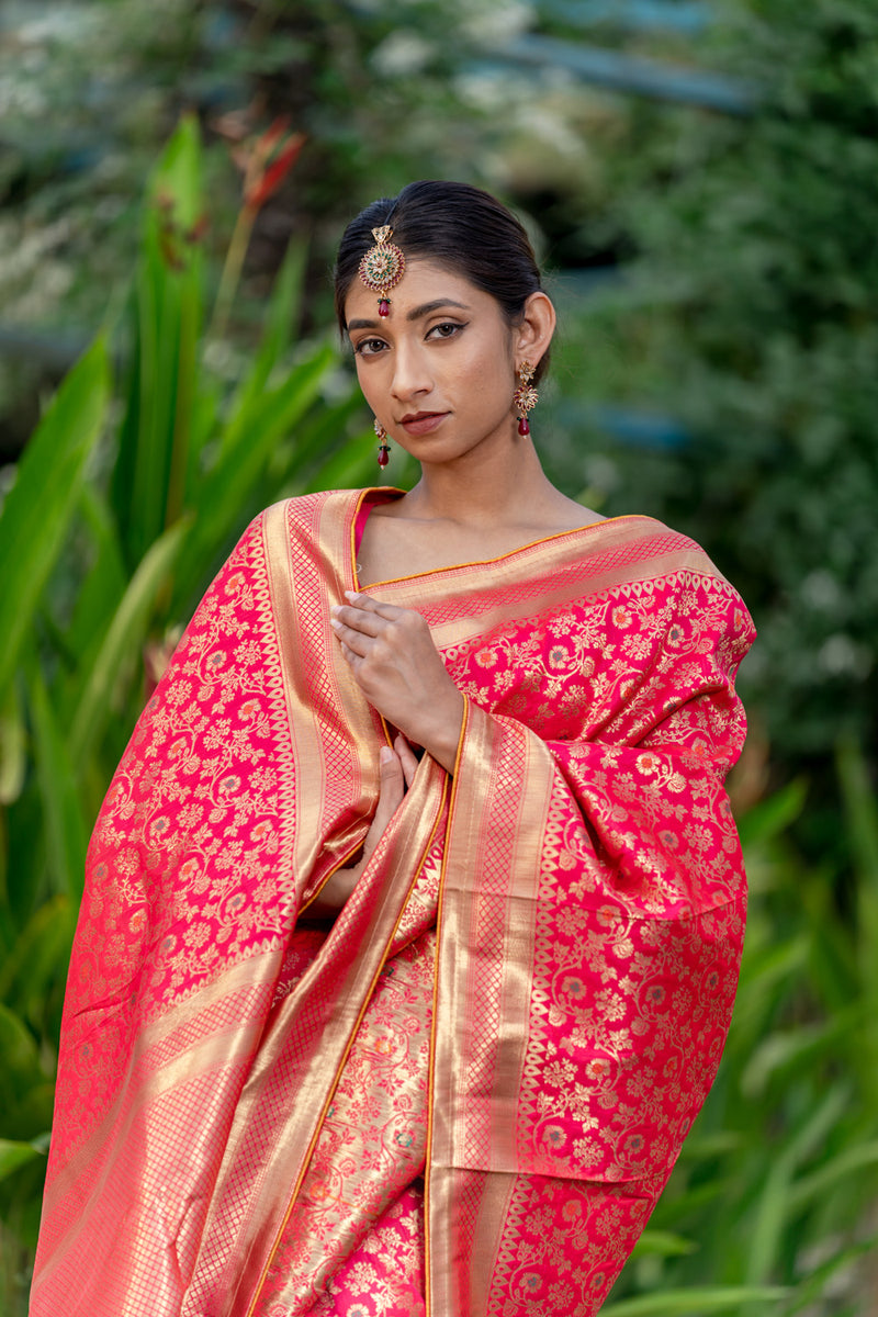 Crimson Pink Designer Banarasi Saree
