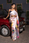 Daisy White Satin Silk Saree