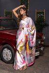 Daisy White Satin Silk Saree