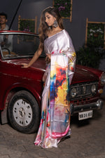 Daisy White Satin Silk Saree