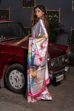 Daisy White Satin Silk Saree