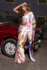 Daisy White Satin Silk Saree
