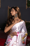 Daisy White Satin Silk Saree