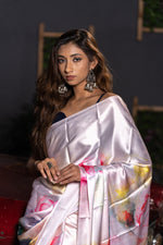 Daisy White Satin Silk Saree