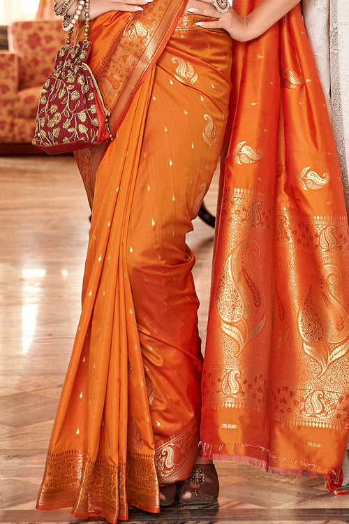 Bright Orange Banarasi Saree