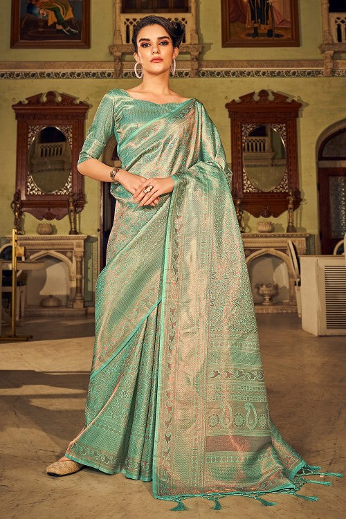 Teal Blue Kanjivaram Saree