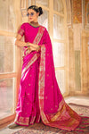 Bright Pink Satin Silk Saree